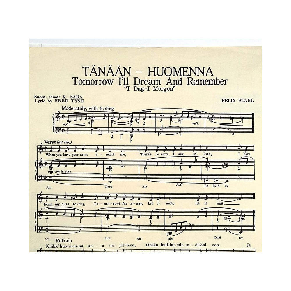 Tänään - Huomenna : Felix Stahl - Noter