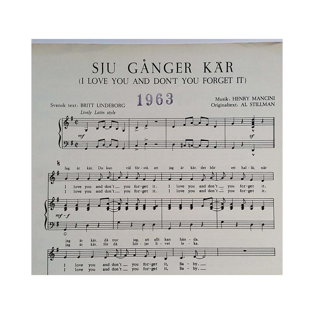 Sju gånger kär : Henry Mancini - Sheet music