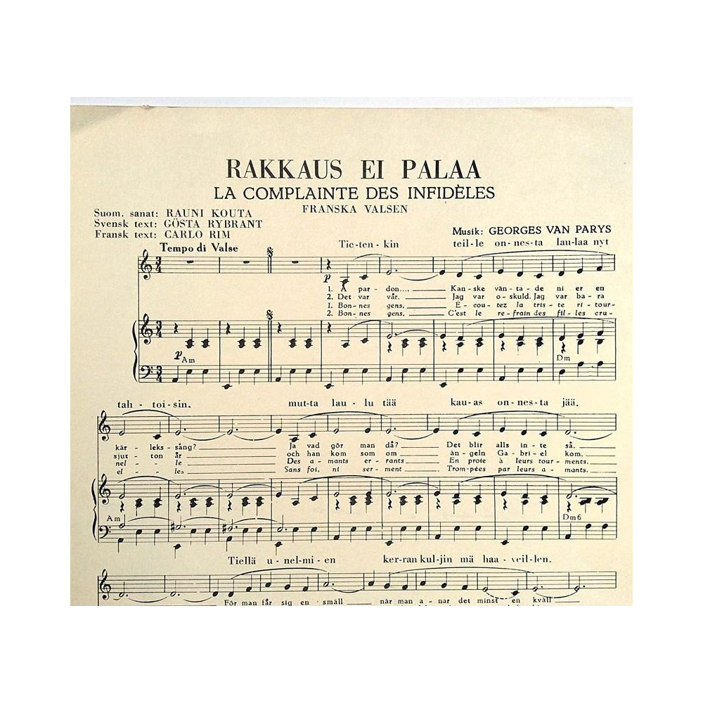 Rakkaus ei pala: Georges van Parys  kansi VG+ sisäsivut VG+ Käytetty nuotti