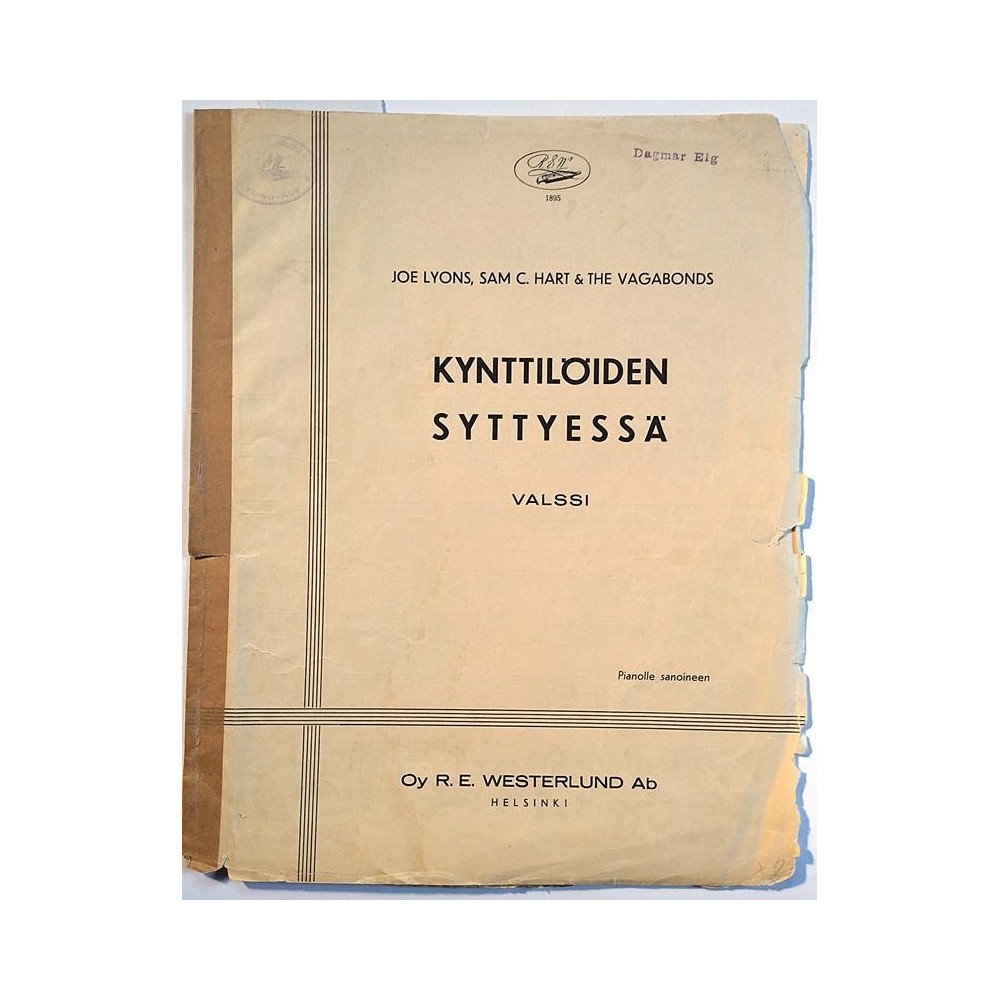 Kynttilöiden syttyessä : Joe Lyons, Sam C. Hart & Vagabonds - Sheet music