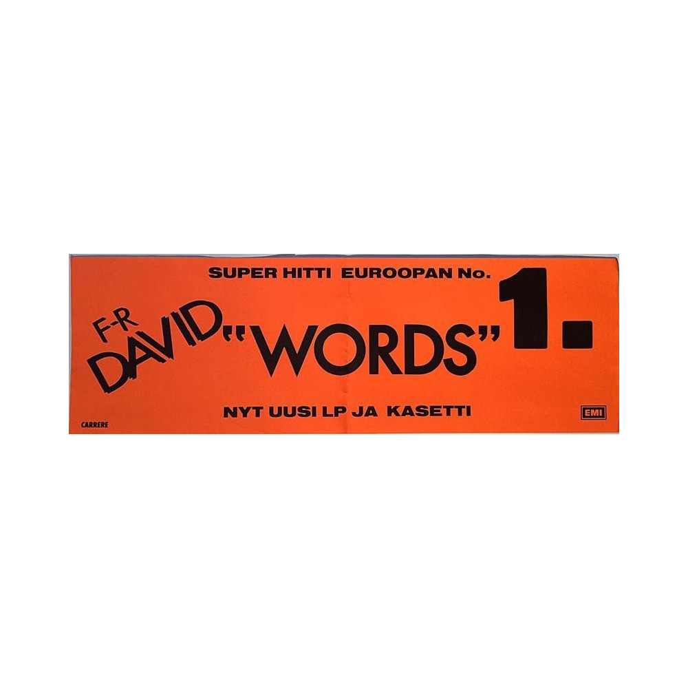 David F-R: Words nyt uusi LP : Promojuliste 20cm x 62cm - Used Poster