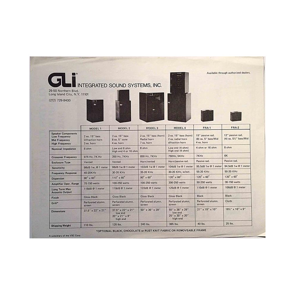 GLI Integrated Sound System: mainosflyeri  kansi VG+ sisäsivut VG+ Käytetty kirja