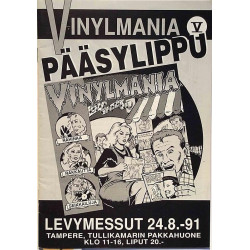 Vinylmania V pääsylippu : Levymessut 24.8.-91 - Något använd bok