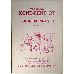 Kone-Rent Oy: Vuokrahinnasto 1.6.1983  kansi VG sisäsivut VG+ Käytetty kirja