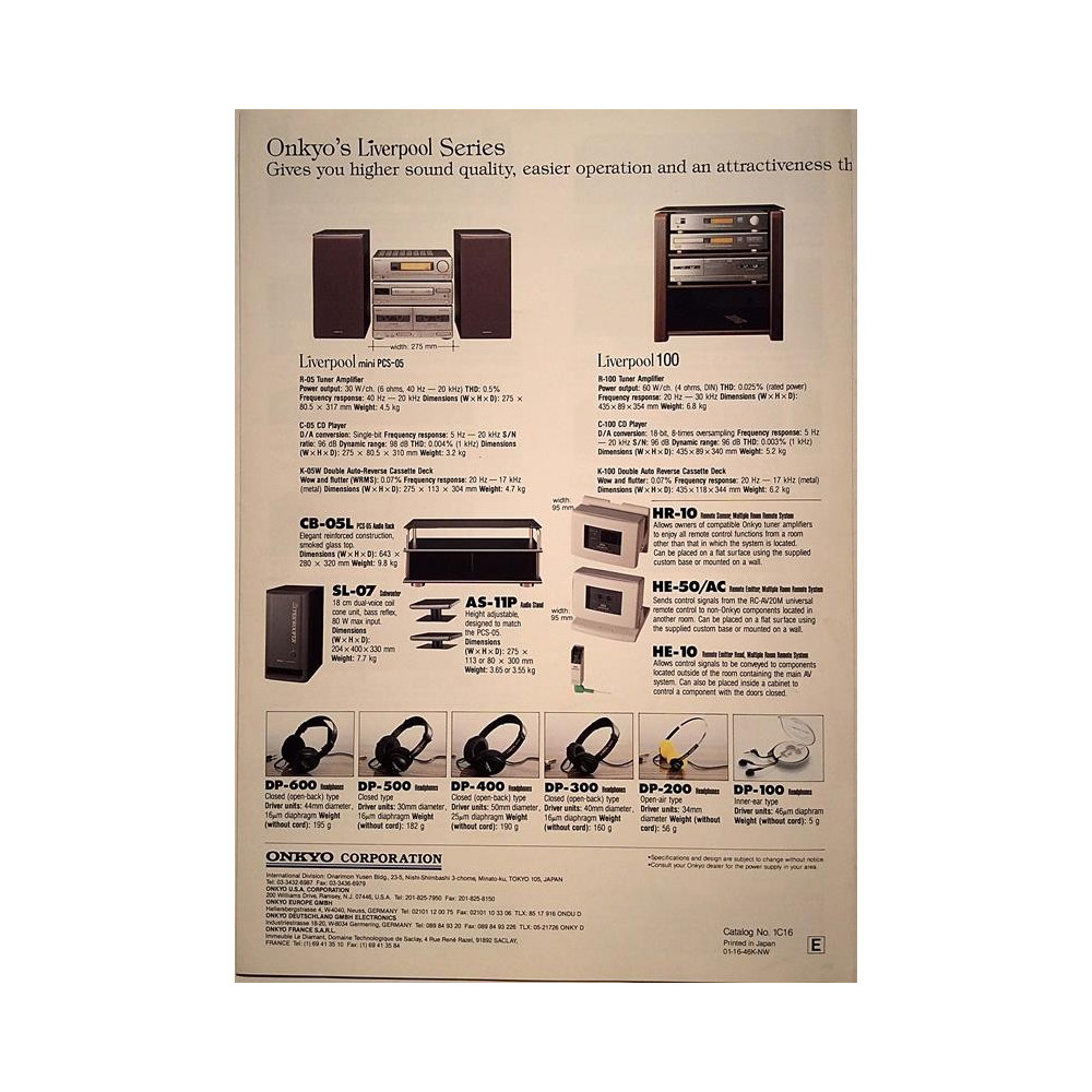 Onkyo High Fidelity 91/92 Concise Catalog Tuoteesite Hifi
