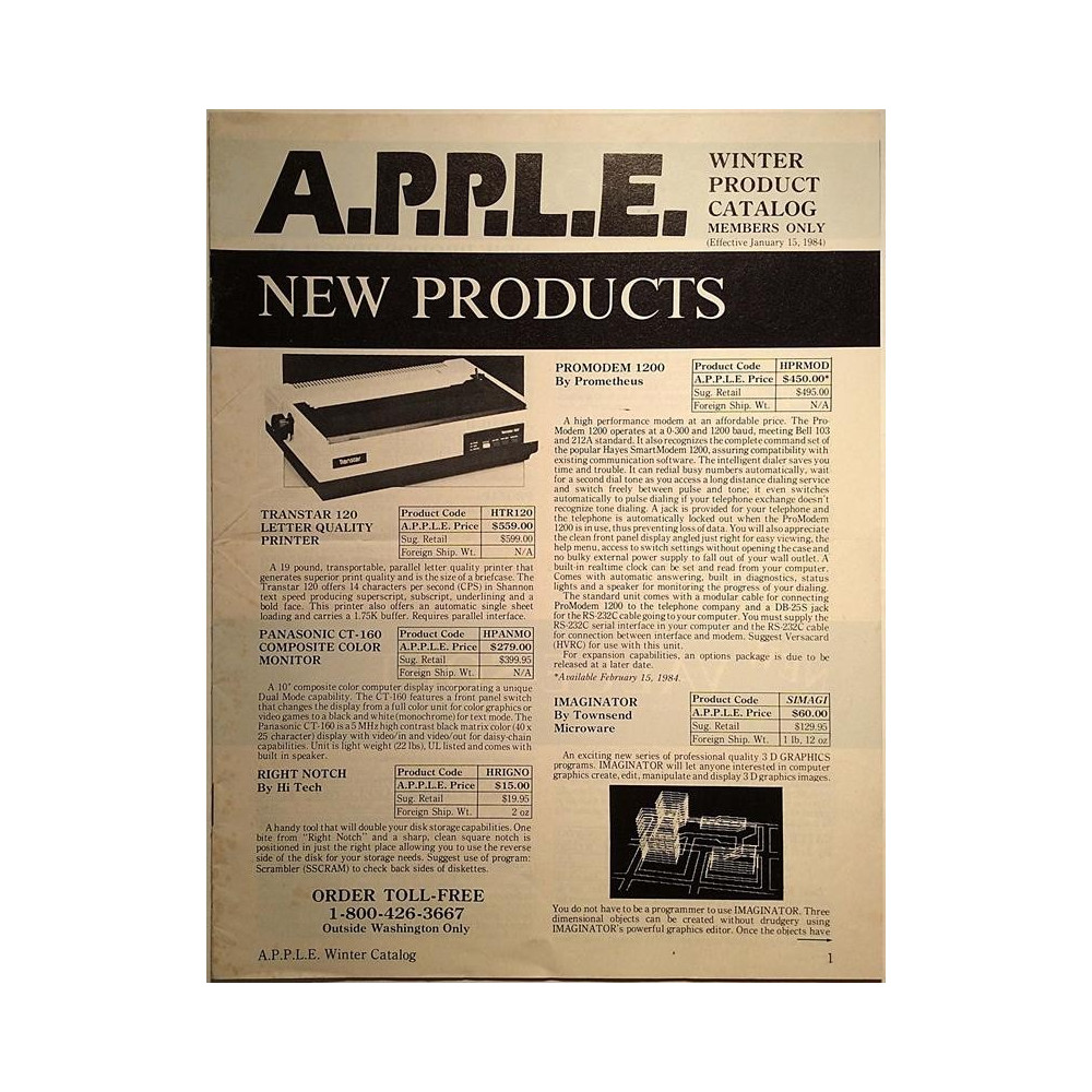 A.P.P.L.E. 1984 January 15 Winter product catalog members only Tuote-esite tietokone