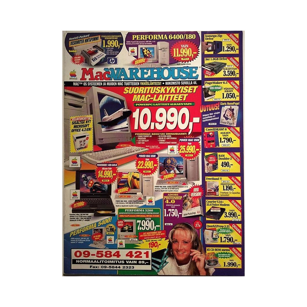 Mac Warehouse postimyyntilehti 1990’s  Suorituskykyiset MAC-laitteet Power Mac 9500 Tuote-esite tietokone