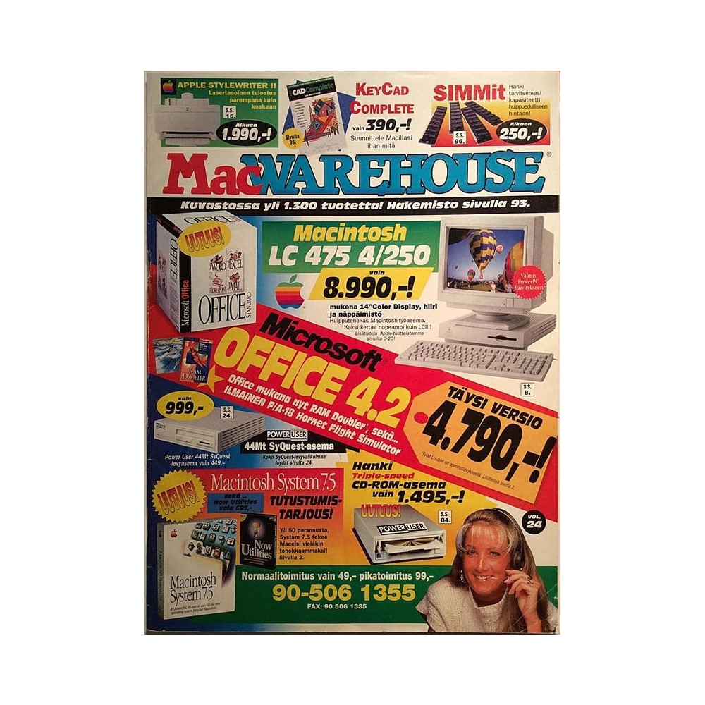 Mac Warehouse 1990’s  Macintosh LC 475 4/250 vain 8.990,- Tuote-esite tietokone