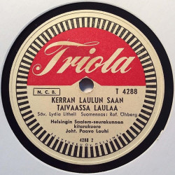 Helsingin Saalem-seurakunnan kitarakuoro 1956 T 4288 Rakkaus pohjaton / Kerran laulun saan taivaassa laulaa stenkaka 78-varvare
