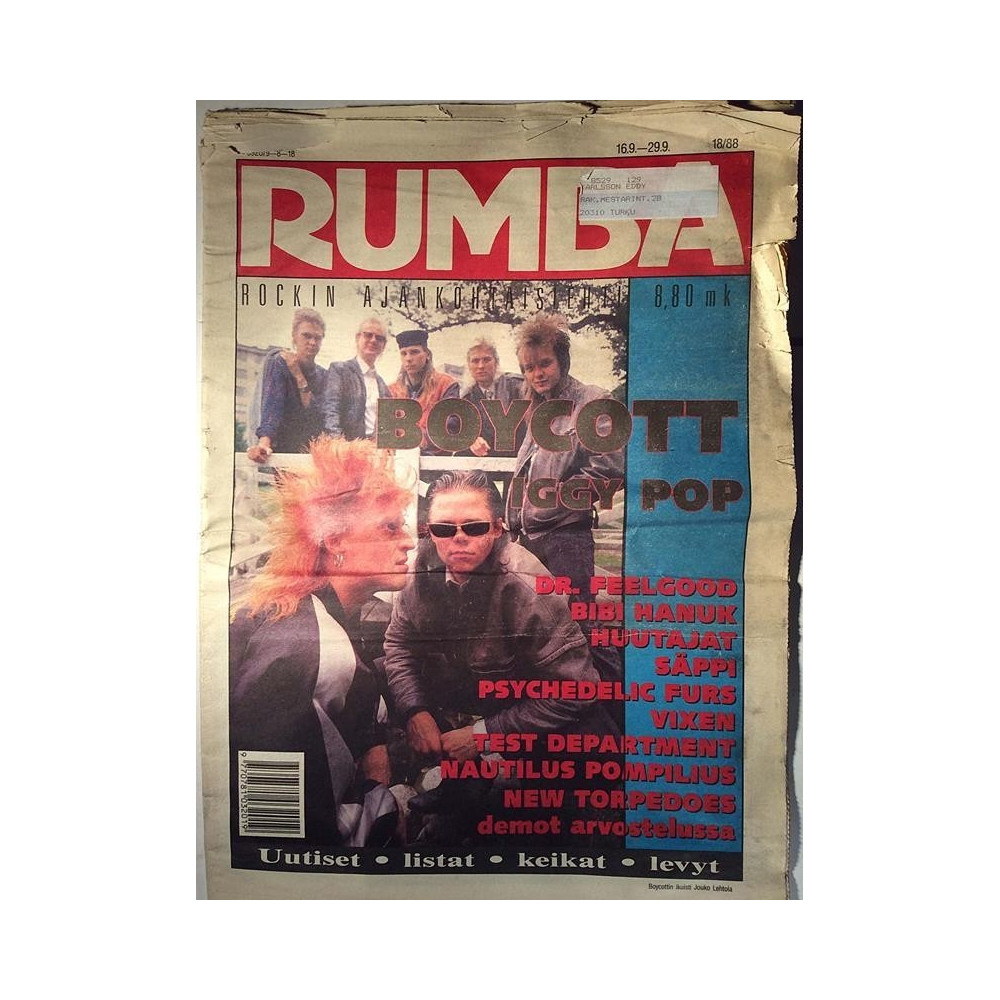 Rumba rockin ajankohtaislehti 1988 18 Boycott, Dr. Feelgood, Huutajat, Säppi musiikkilehti