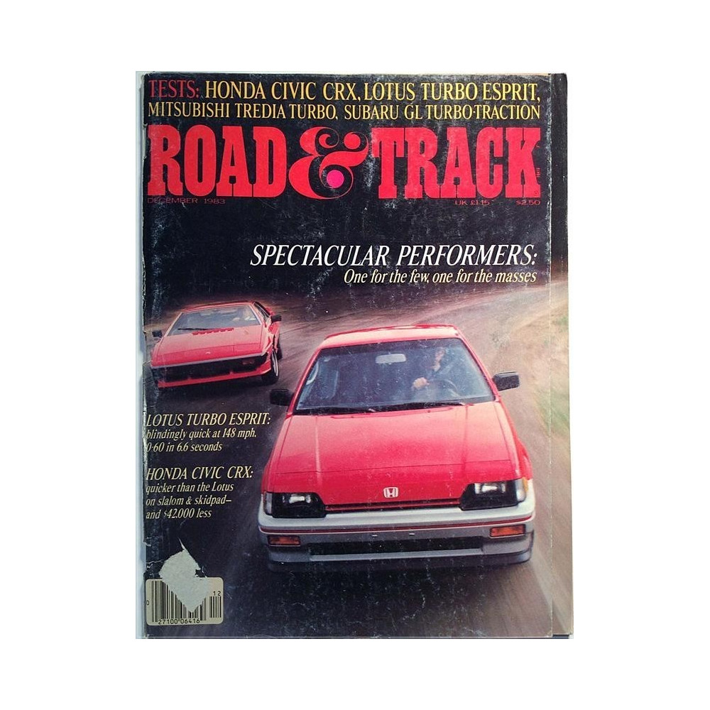 Road & Track : Lotus Esprit, Honda Civic CRX - begagnade magazine bil