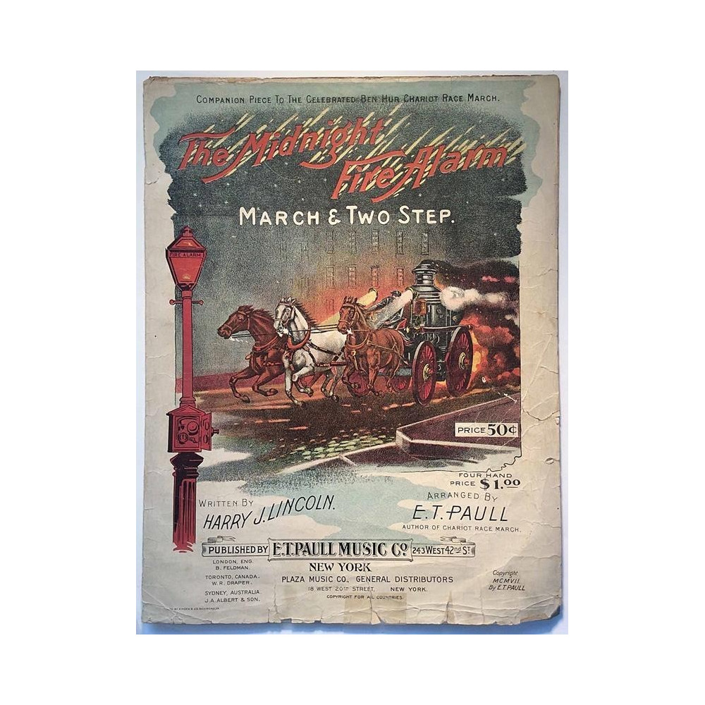 Midnight Fire Alarm, march & two step 1900’s  Harry J.Lincoln Sheet music