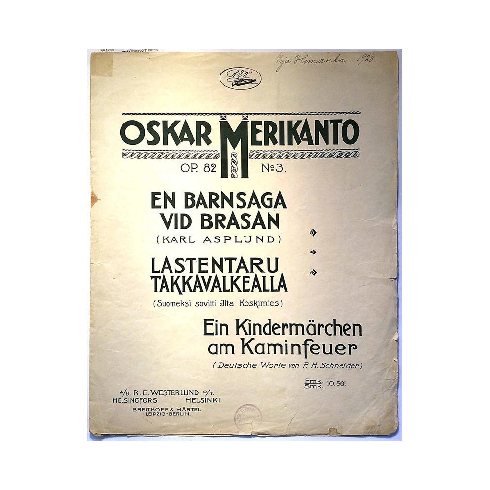 Lastentaru Takkavalkealla 1920’s R.E.W.41. Oskar Merikanto Sheet music