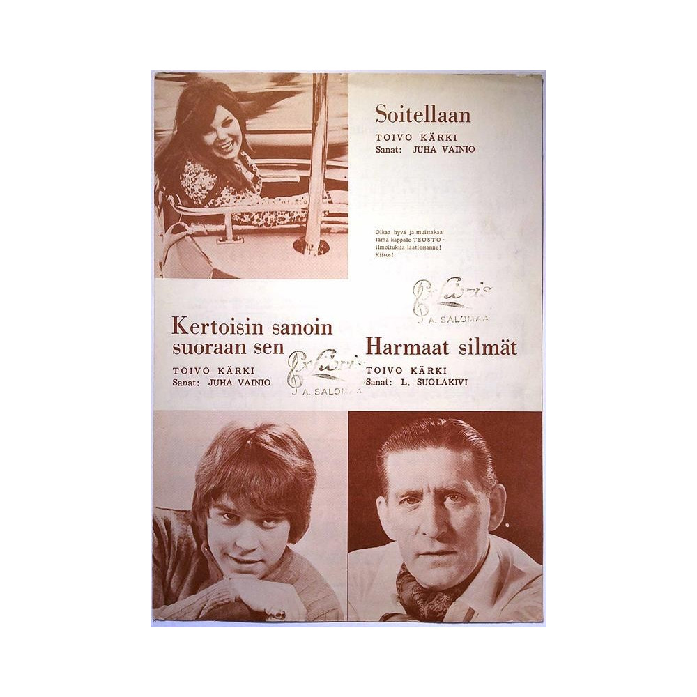 Soitellaan / Kertoisin sanoin suoraan sen : Toivo Kärki - Juha Vainio - Nuottivihko