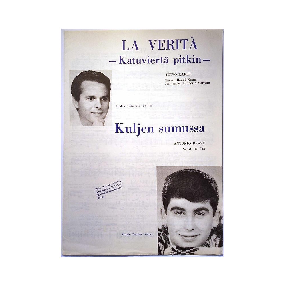 La Verita - Katuviertä pitkin 1964 X.S. 67 Toivo Kärki, Rauni Kouta, Umberto Marcato Noter