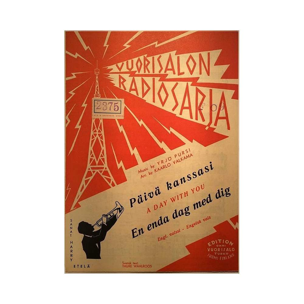 Päivä kanssasi - A day with you 1950’s V.R.S. 1010 Yrjö Pursi - Harry Etelä Sheet music