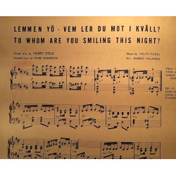 Lemmen yö 1950’s V.R.S. 1007 säv. Yrjö Pursi, sanat: Harry Etelä Sheet music