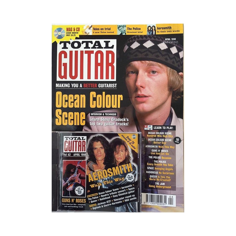 Total Guitar 1998 April Ocean Color Scene, Aerosmith, Guns n’ Roses aikakauslehti musiikki