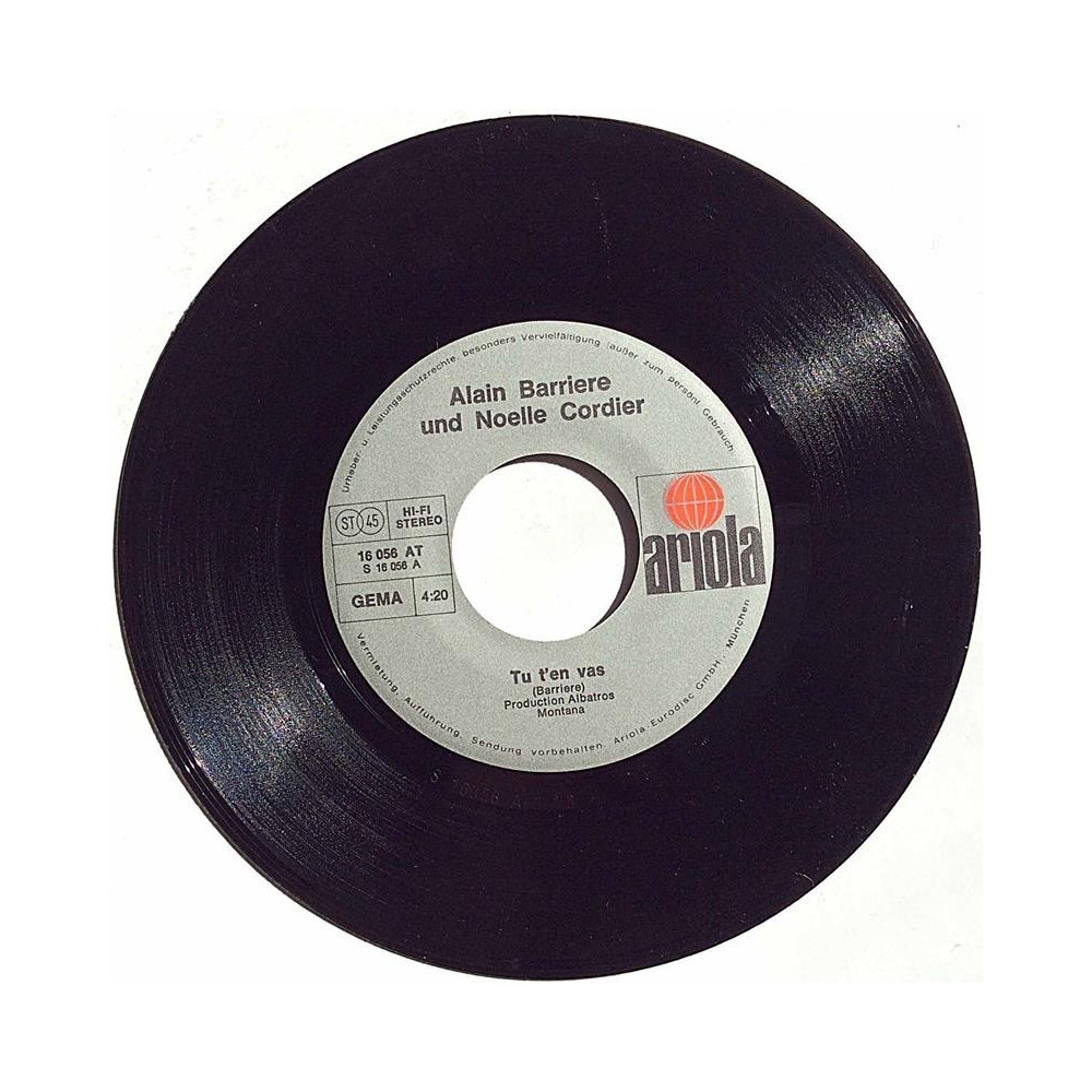 Barrière Alain 1975 16 056 AT Tu T'En Vas / Un poete second hand single