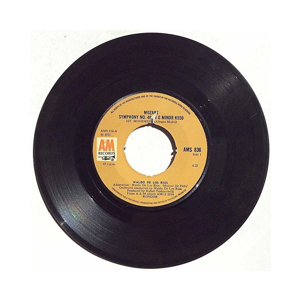 Waldo De Los Rios 1971 AMS 836 Symphony No. 40 In G Minor K550 begagnad singelskiva