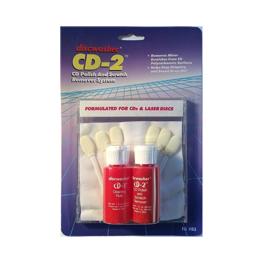 Discwasher CD-2 CD Scratch remover 1991 FG 1163 Puhdistusliina ja tikut, 30ml puhdistusneste + Accessories