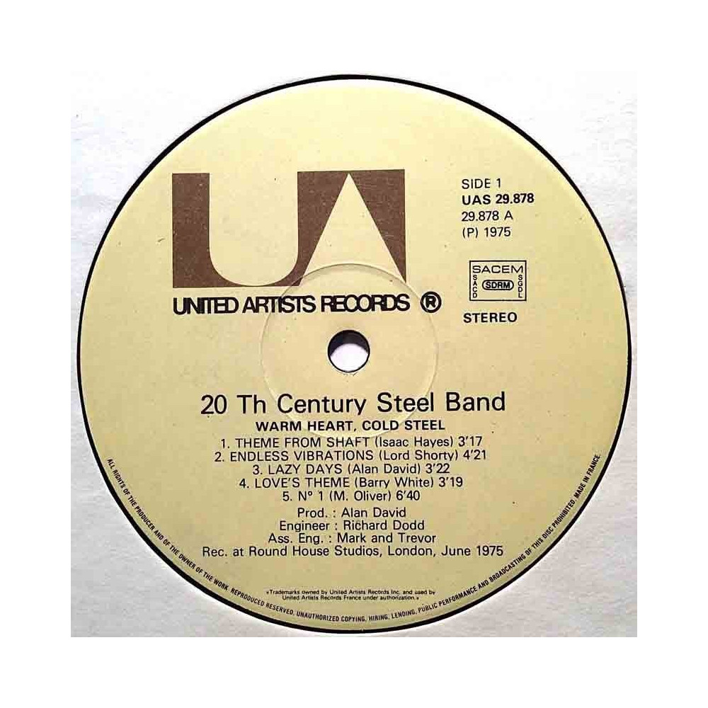 20th Century Steel Band 1975 UAS 29,878 Warm Heart Cold Steel LP ingen omslag