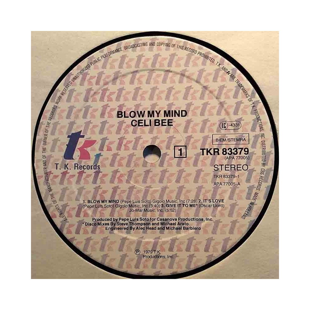 Celi Bee 1979 TKR 83379 Blow My Mind LP ingen omslag