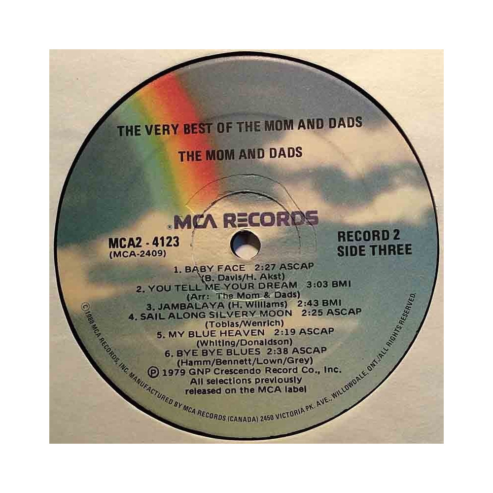 Mom And Dads 1979 MCA2-4123 Very Best of The Mom and Dads vinyl LP no cover