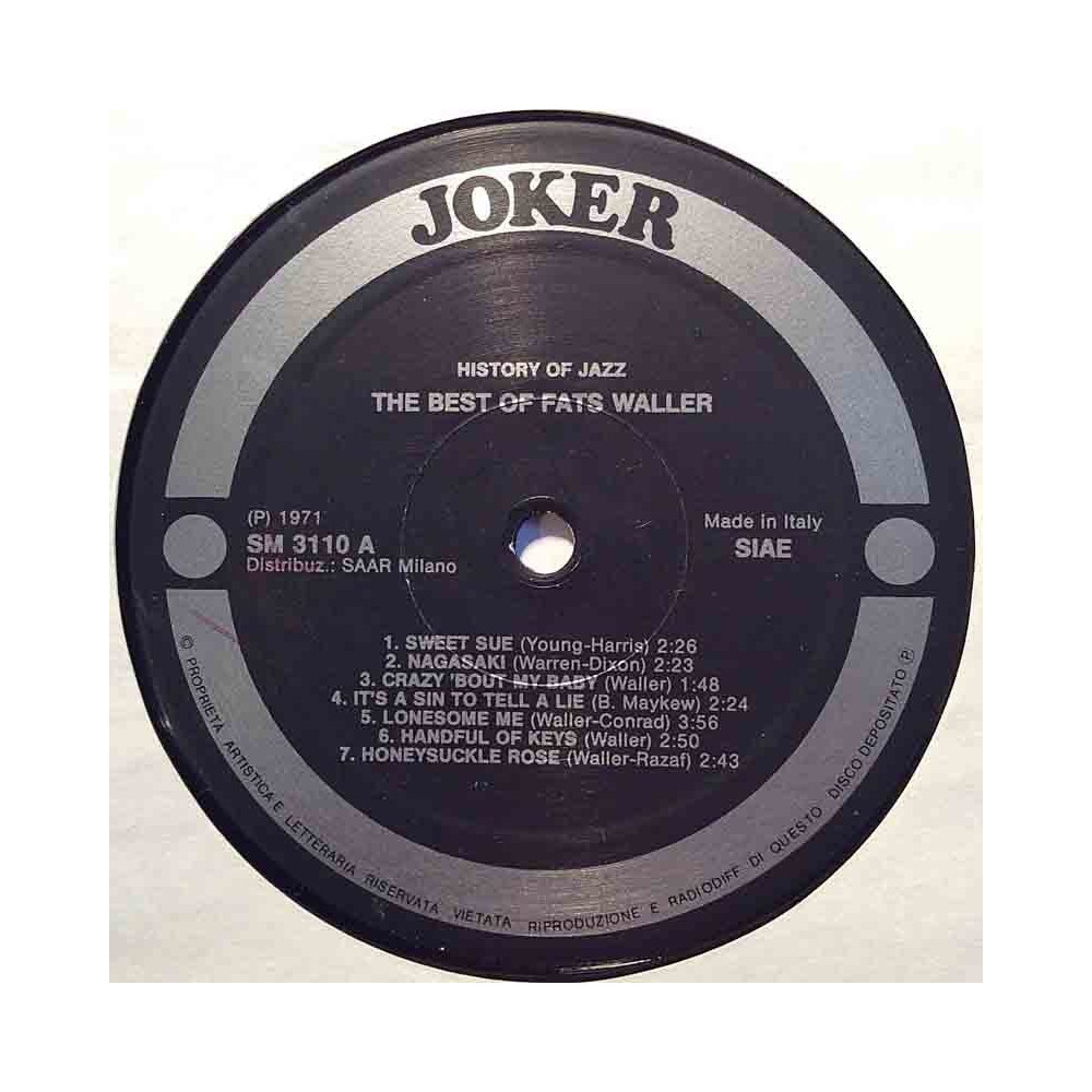 Waller Fats 1971 SM 3110 The best of Fats Waller LP ingen omslag