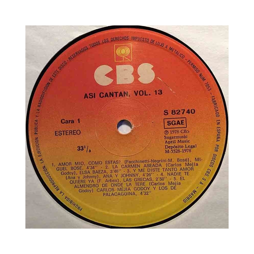 Various Artists 1978 S 82740 Asi Cantan Vol 13 vinyl LP no cover