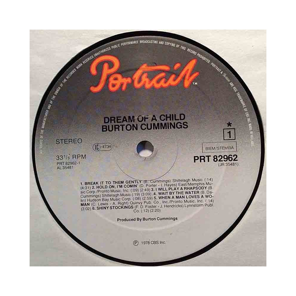 Cummings Burton 1978 PRT 82962 Dream Of A Child vinyl LP no cover