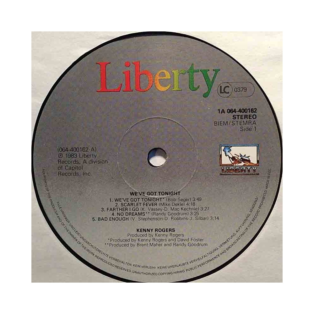 Rogers Kenny 1983 1A 264-400162 We’ve Got Tonight LP ingen omslag