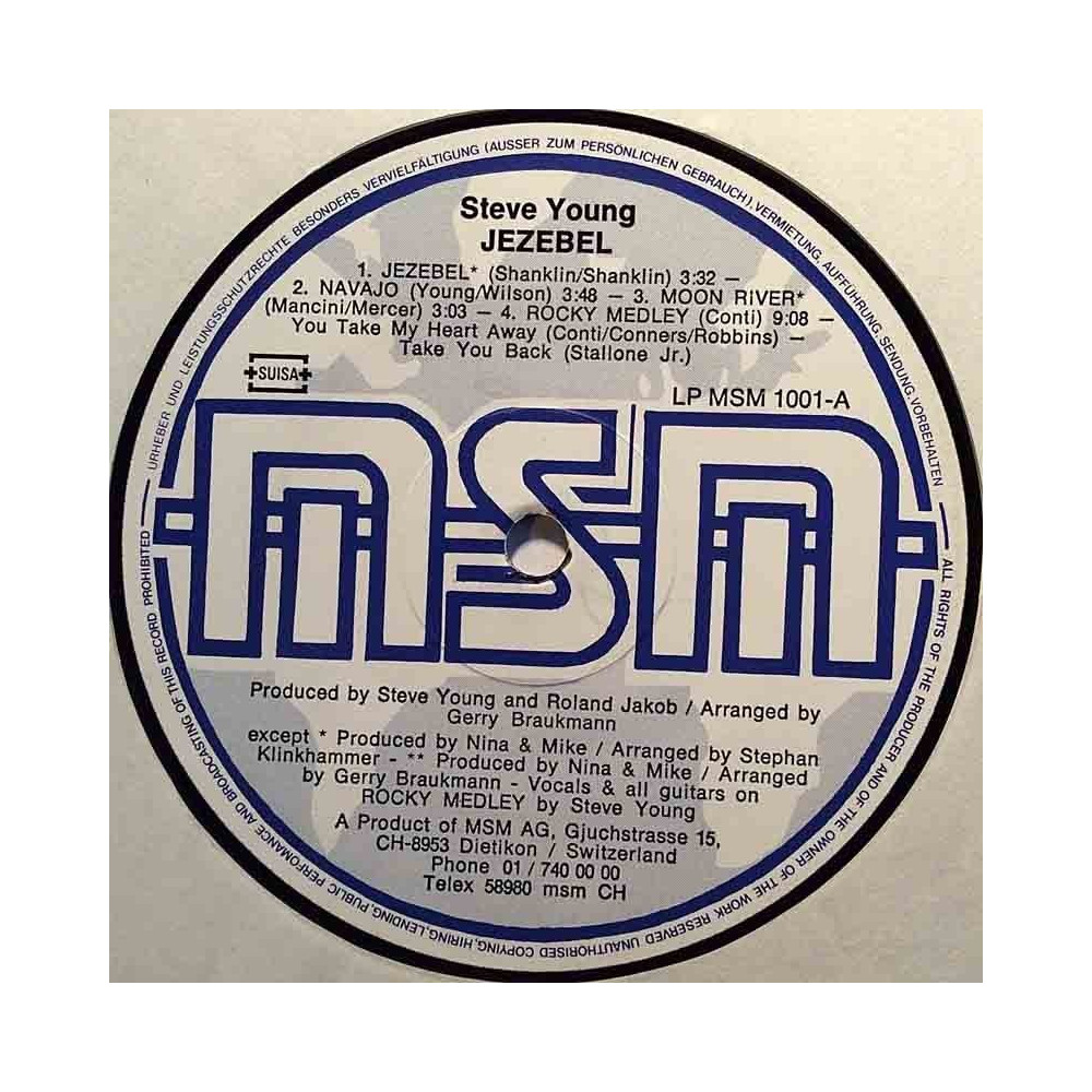 Young Steve 1978 LPMSM 1001 Jezebel LP ingen omslag