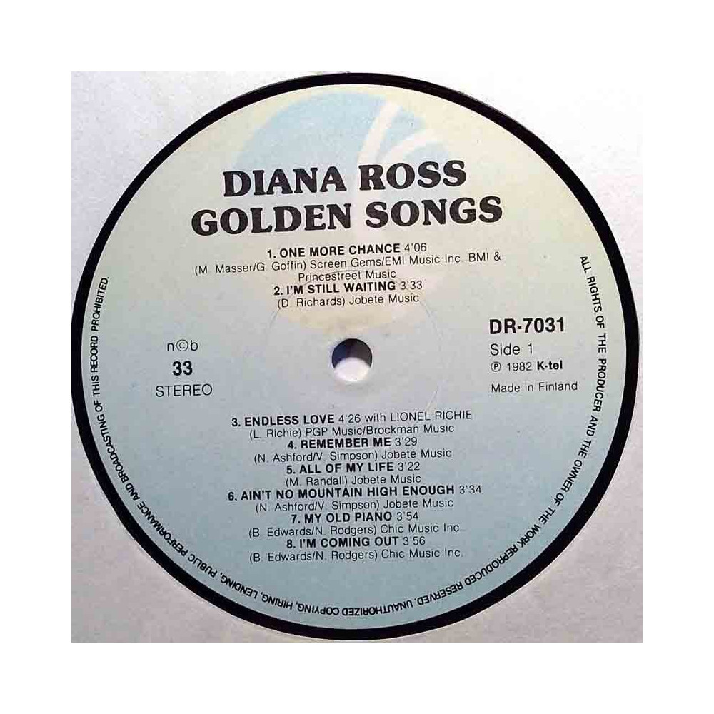 Ross Diana: Golden Song  kansi Ei kuvakantta levy EX kanneton LP