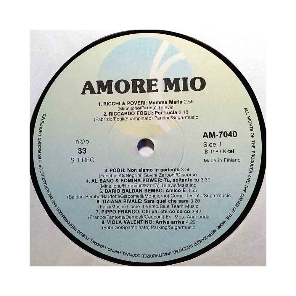 Various Artists: Amore Mio  kansi Ei kuvakantta levy EX- kanneton LP