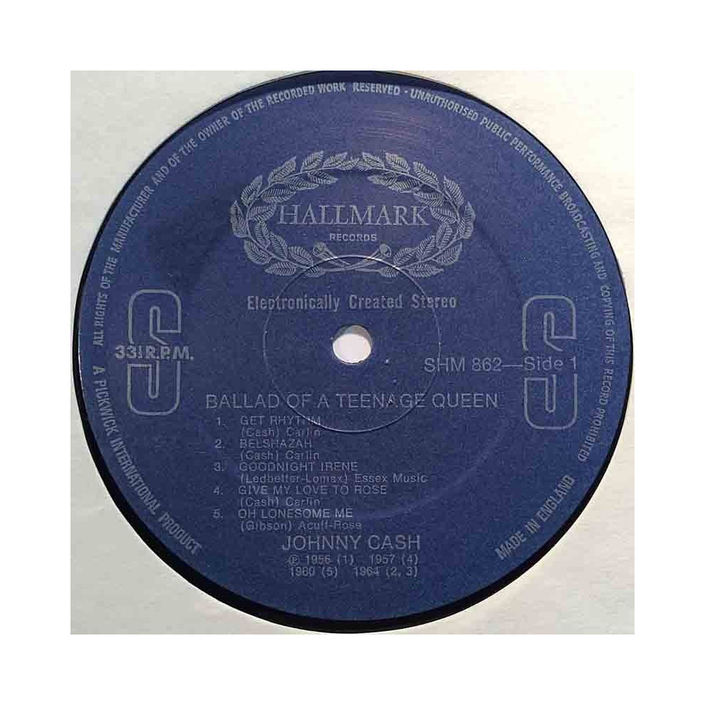 Cash Johnny: Ballad Of A Teenage Queen  kansi Ei kuvakantta levy VG+ kanneton LP