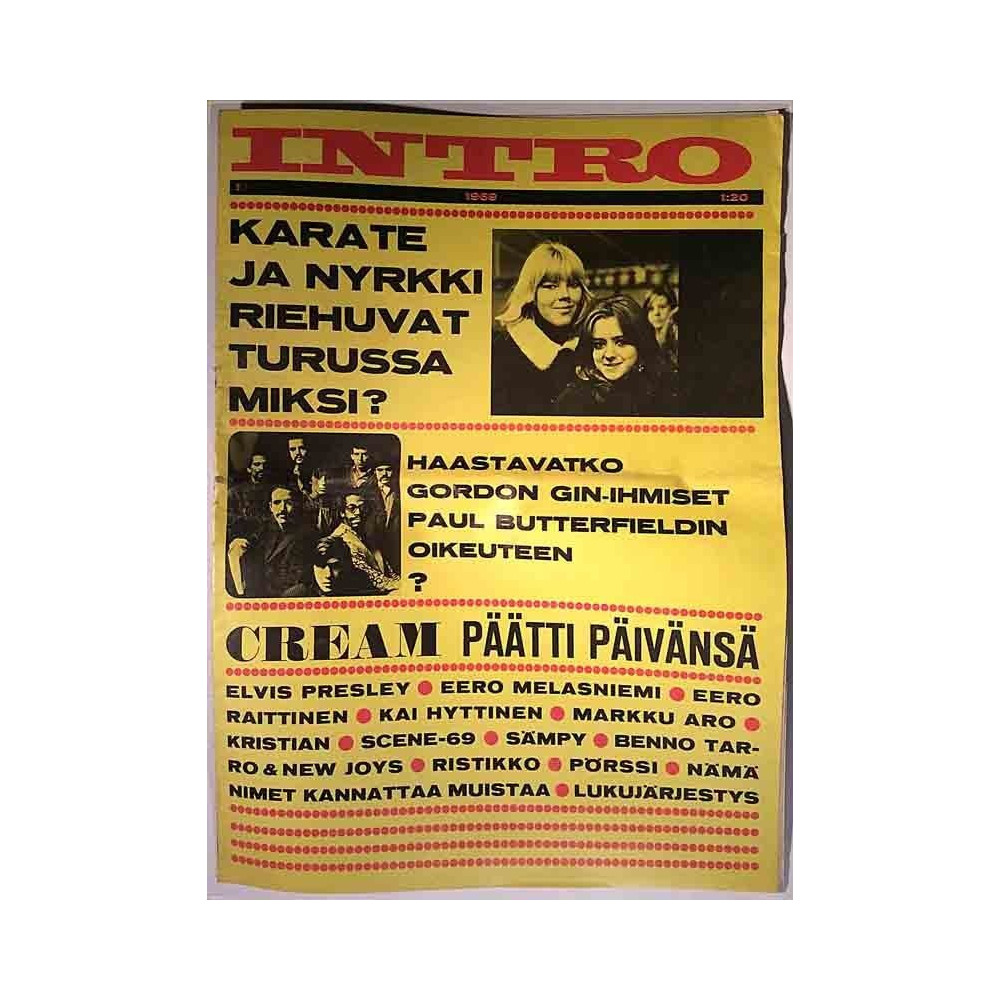 Intro 1969 numero 1 Cream, Eero Raittinen, Kai Hyttinen musiikkilehti