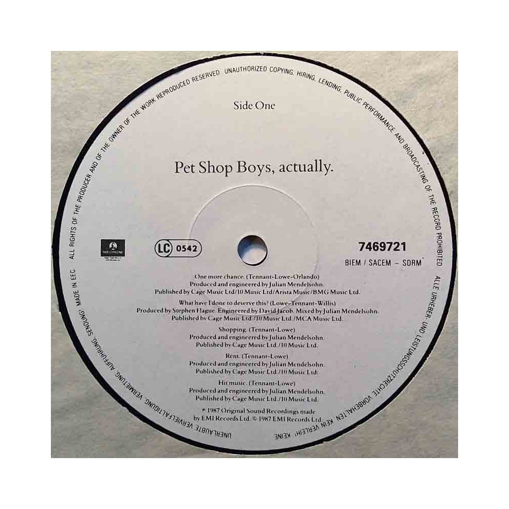 Pet Shop Boys 1987 7469721 Actually LP ingen omslag