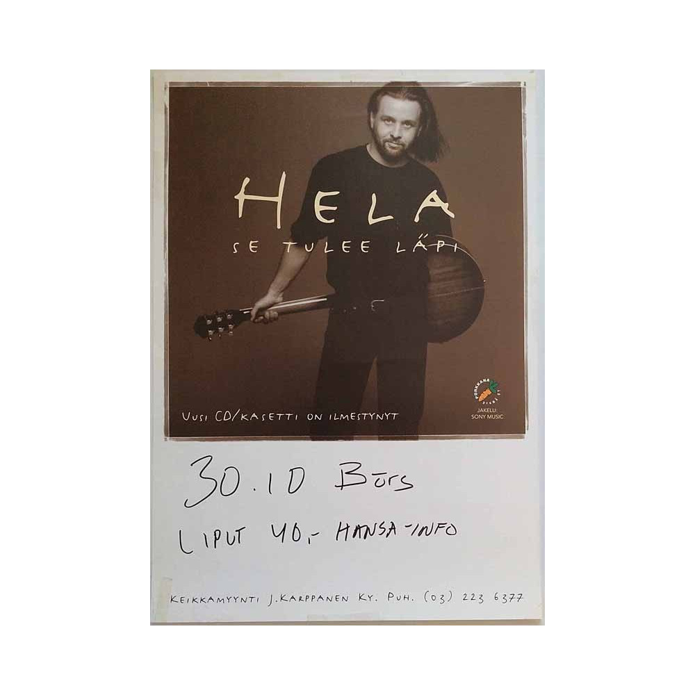 Hela, Se tulee läpi, Used Poster, year 1996 width 42cm  height 58 cm Keikkajuliste 42cm x 58cm