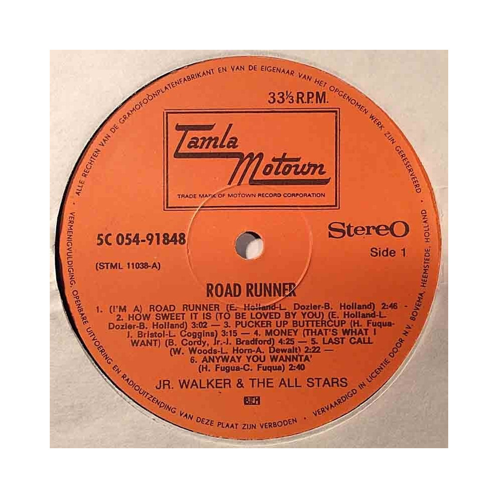 Jr. Walker & The All Stars: Road Runner  kansi Ei kuvakantta levy G+ kanneton LP
