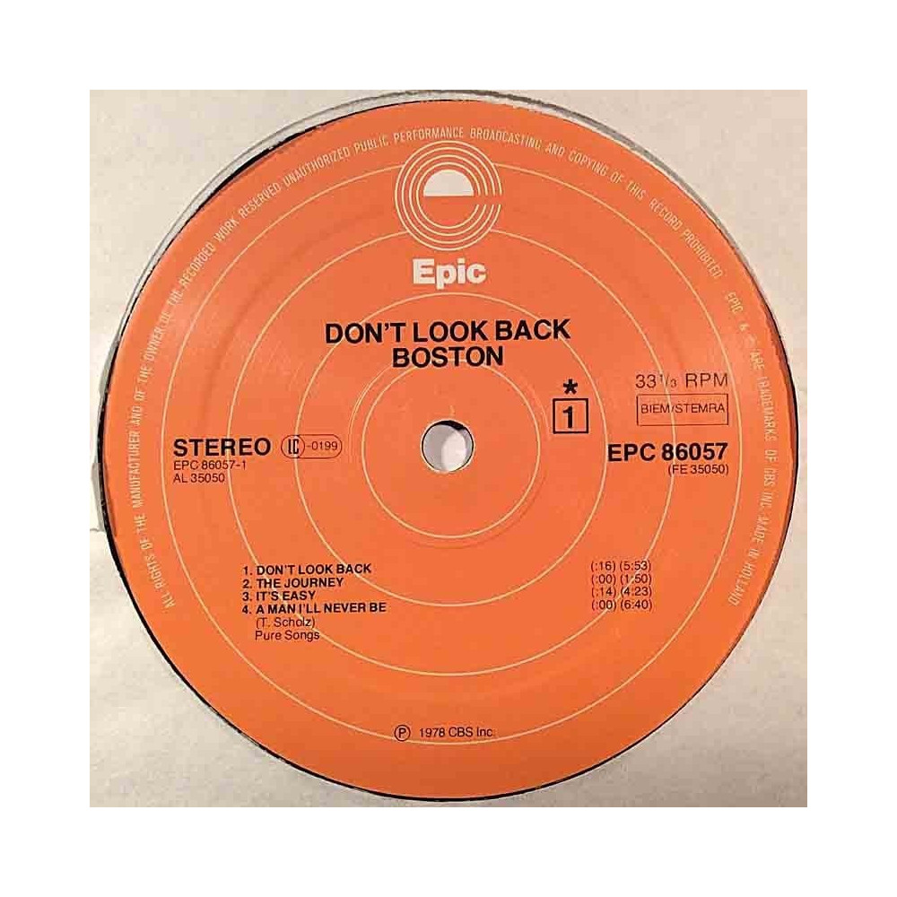 Boston: Don’t Look Back  kansi Ei kuvakantta levy VG+ kanneton LP