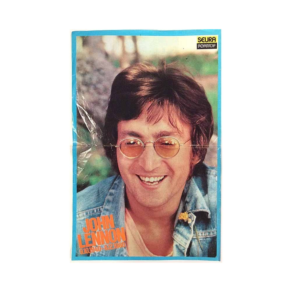 SEURA-lehden juliste 29cm x 46cm, Begagnat Poster, år 1980’s bredd 29cm  höjd 46 cm John Lennon 9.10.1940-8.12.1980