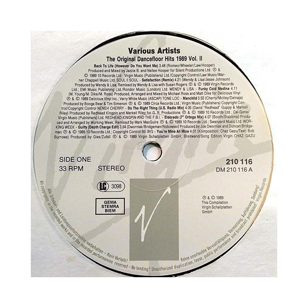 Various Artists 1989 210 116 Original Dancefloor Hits 1989 - Vol.2 vinyl LP no cover