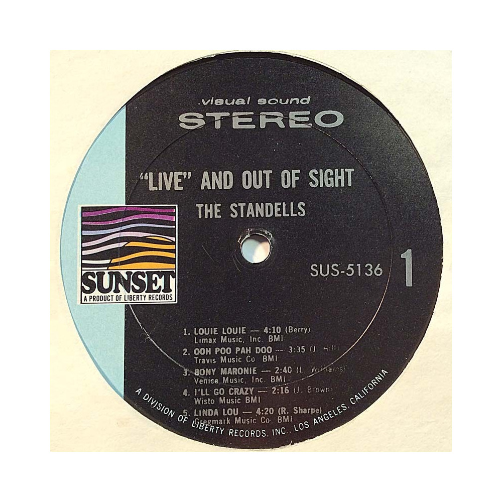 Standells 1966 SUS-5136 "Live" And Out Of Sight vinyl LP no cover