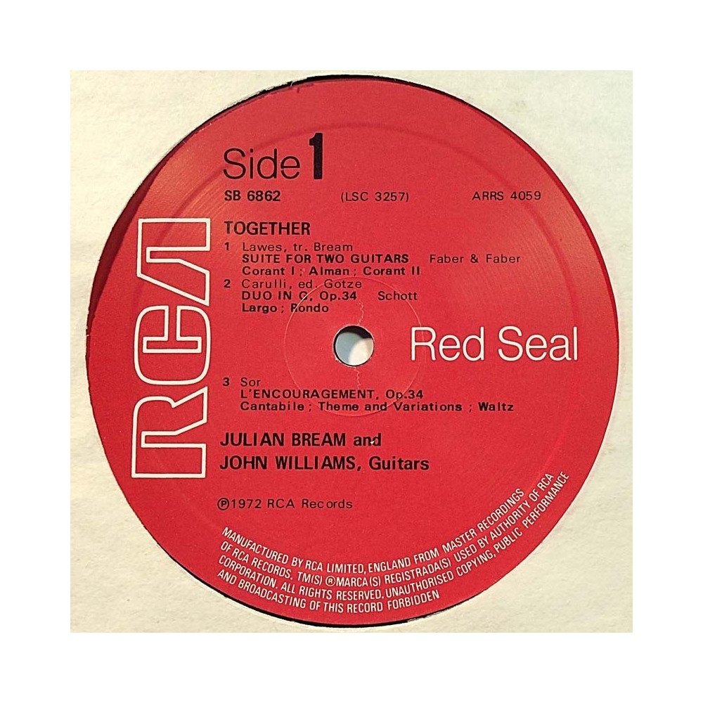 Bream Julian & John Williams: Together  kansi Ei kuvakantta levy EX kanneton LP