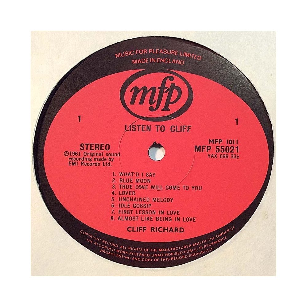 Richard Cliff: Listen to Cliff!  kansi Ei kuvakantta levy EX kanneton LP