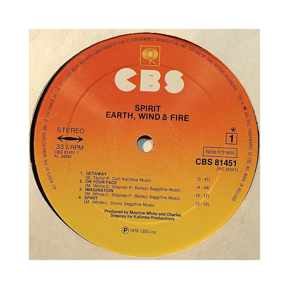 Earth Wind & Fire: Spirit  kansi Ei kuvakantta levy EX kanneton LP