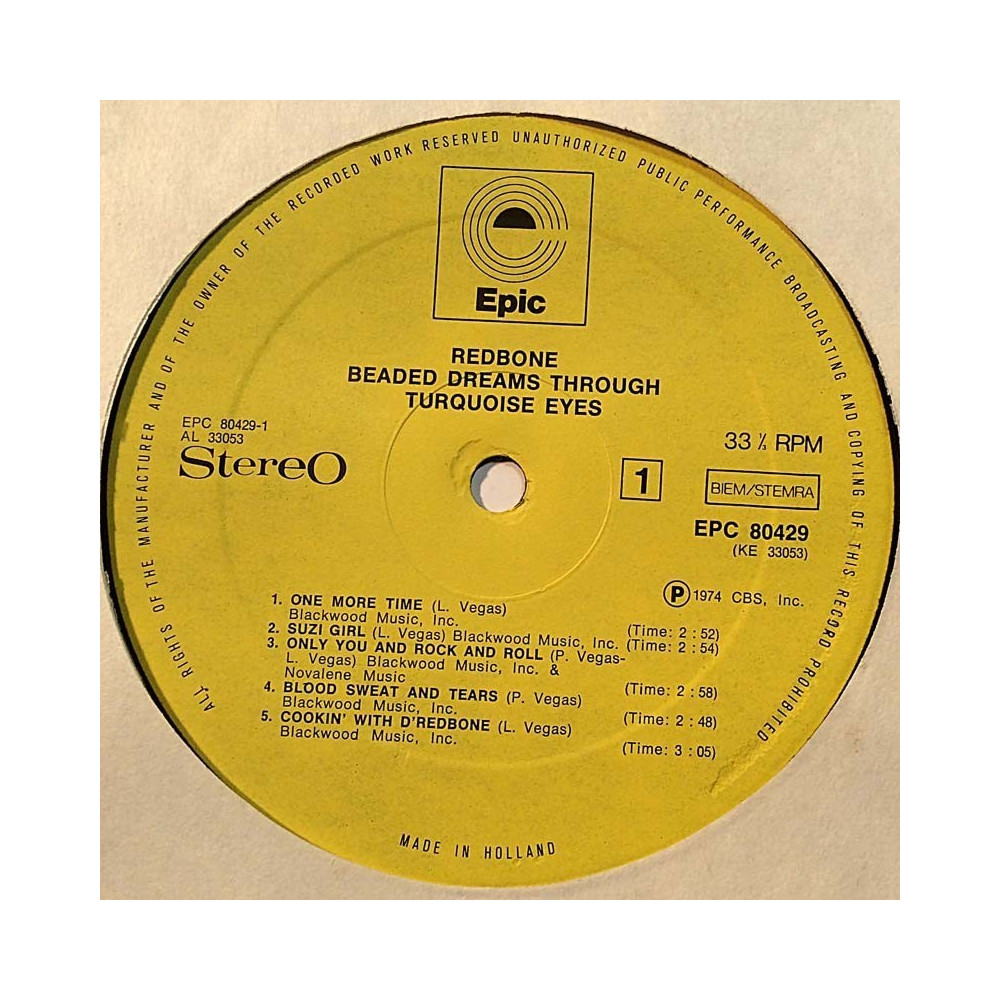 Redbone: Beaded Dreams Through Turquoise Eyes  kansi Ei kuvakantta levy EX- kanneton LP