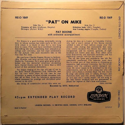 Boone Pat: On Mike EP  kansi G+ levy VG käytetty vinyylisingle PS