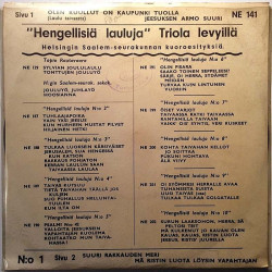 Helsingin Saalem-seurakunnan kuoro 1953 NE 141 Hengellisiä Lauluja EP begagnad singelskiva